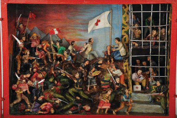 fotografia do retablo feito pelo artista Edilberto Jiménez, inspirado no massacre de 15 de dezembro de 2022 em Ayacucho